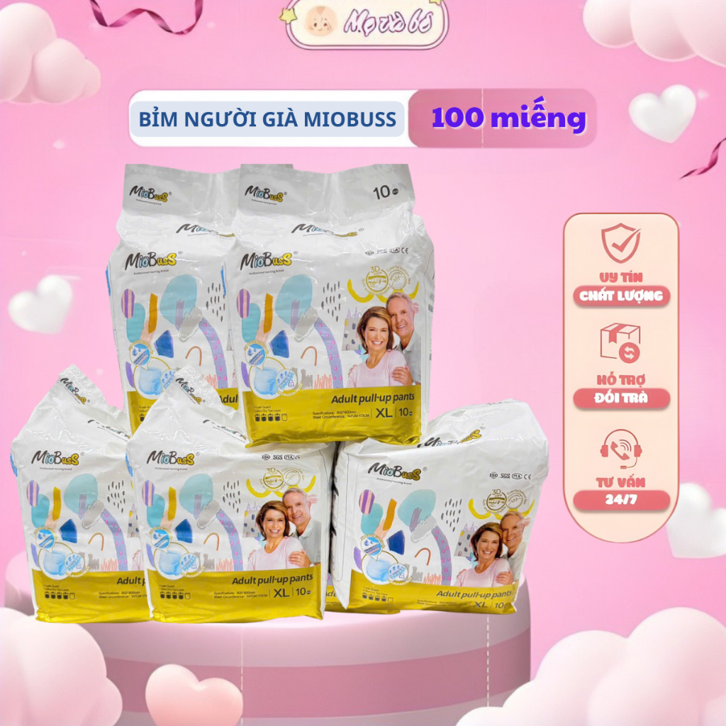 Combo 10 bịch bỉm quần người già MIOBUSS đủ size M,L,XL, chống tràn 360 độ