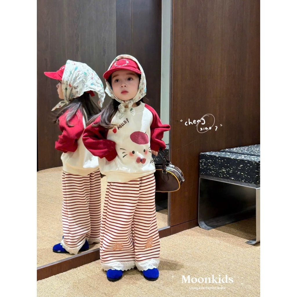 [LiA baby’s ] Bộ quần áo thu đông nỉ mèo hellokitty cho bé gái xinh xắn (9-30kg)