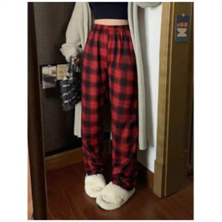  Quần suông dạ kẻ caro phối dây rút  Lót Lông Cao Cấp quần suông dạ ống rộng phong cách HÀN QUỐC. 