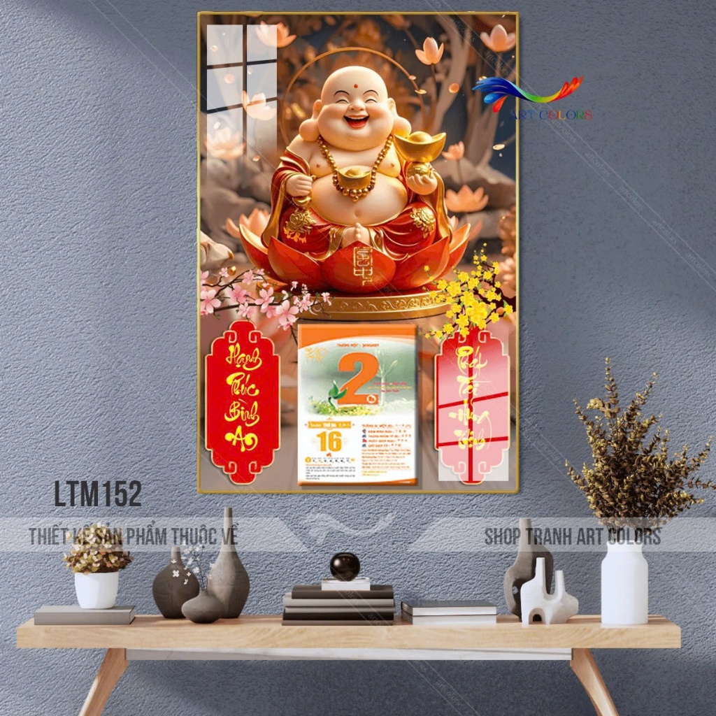 6mm LỊCH TÉT 2026 Phật Di Lặc 40x60cm bo viền 6mm tặng bloc đại