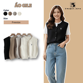  Áo gile len có hàng cúc giữa thêu hình ngực trái Twenty.5- 6371 