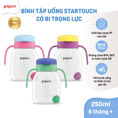 Bình tập hút tập uống nước cho bé Pigeon PP cao cấp chống sặc có ống hút bi trọng lực 250ml