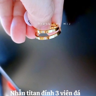[Giá 1 chiếc] Nhẫn titan đính 3 đá