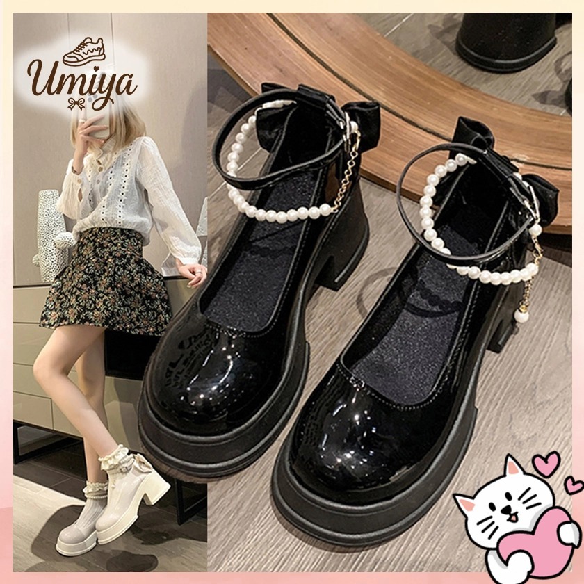 [Spot goods]Giày Cao Gót Nữ Mary Jane đế trụ vuông đế cao 7cm Siêu Đẹp - Giày Cao Gót Lolita Phồi Nơ
