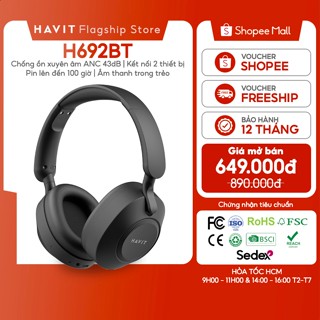  Tai nghe Bluetooth Headphone Havit H692BT Pin 100 tiếng | Kết Nối 2 Thiết Bị | BT 6.0 
