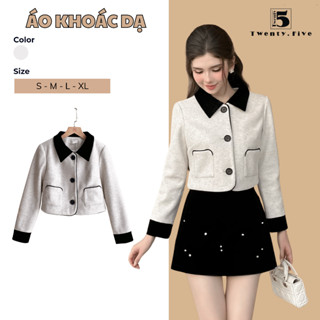  Áo khoác kiểu nữ dáng ôm ngắn phối viền màu có cổ bẻ Twenty.5 KH01 