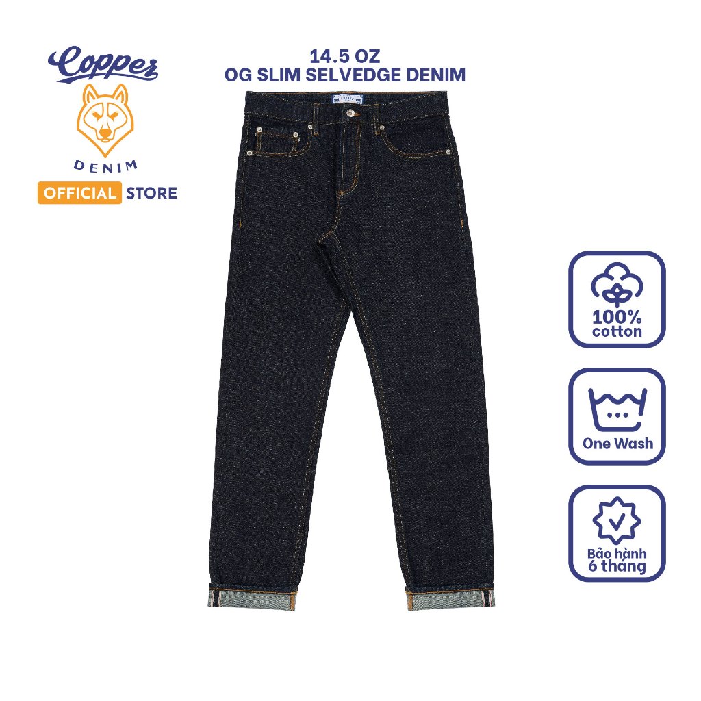 Quần Jeans Nam 14.5 Oz - onewashed selvedge denim, dáng OG slim, màu heaven blue - Copper Denim