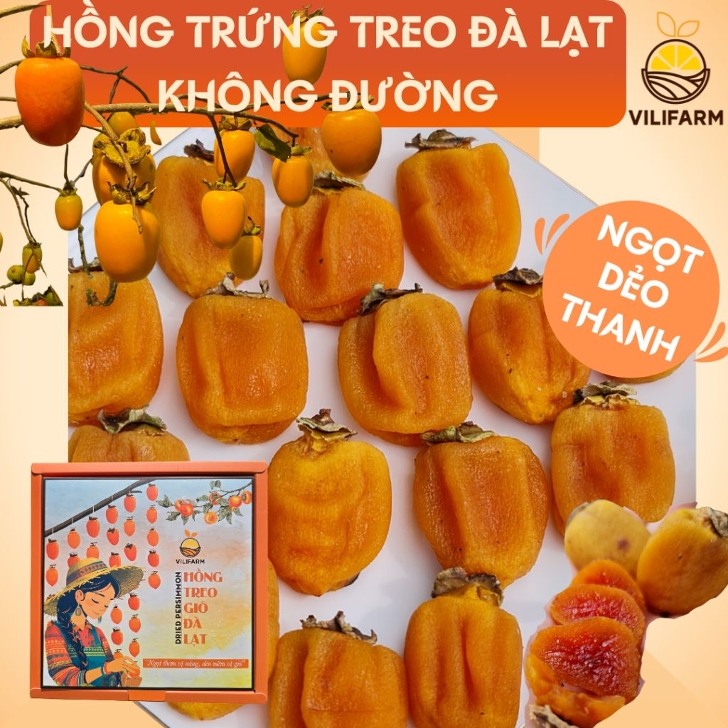 Hồng Treo Gió Đà Lạt VILIFARM | HỒNG TRỨNG| Hồng Sấy Dẻo Tự Nhiên Đặc Sản Cao Cấp Làm Quà