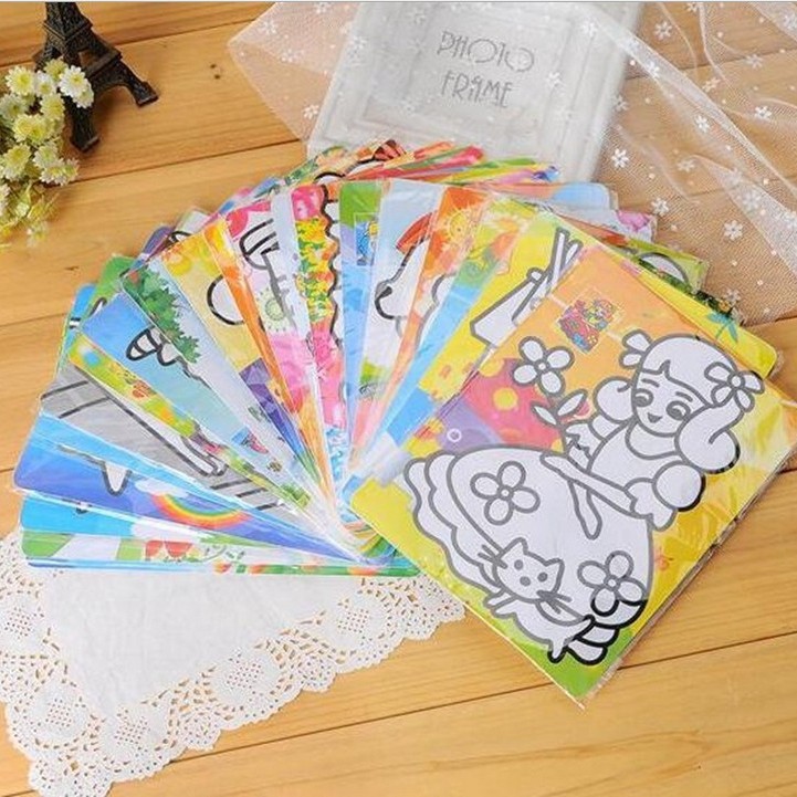 ( Hàng Đẹp-Nhiều Mẫu) Combo 10 Tranh cát màu cho bé tập tô màu rèn tính cẩn thận khéo tay, văn phòng phâm giá rẻ, họa cụ