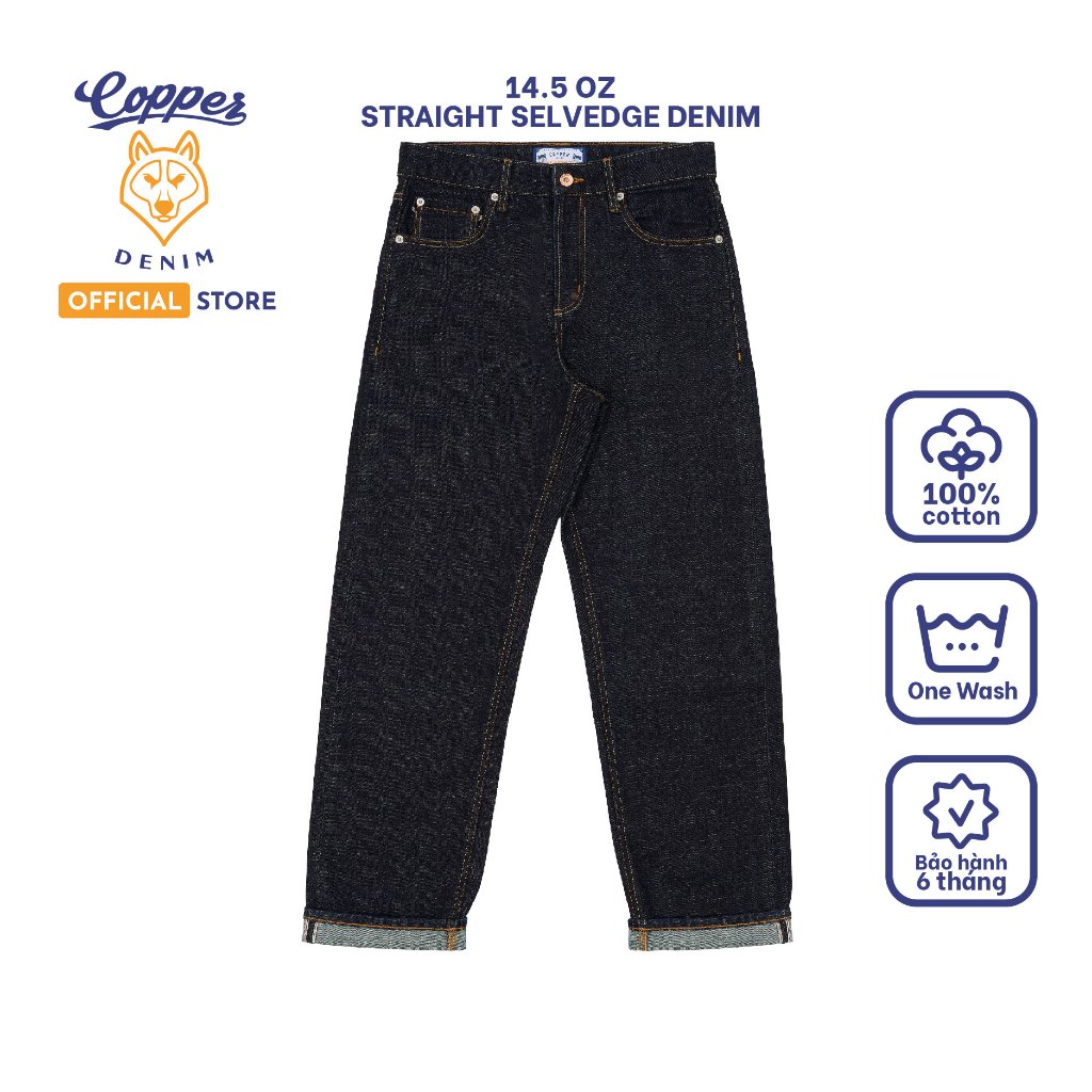 Quần Jeans Nam 14.5 Oz - onewashed selvedge denim, dáng straight, màu heaven blue - Copper Denim