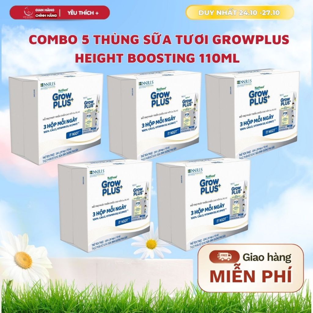  Combo 5 Thùng GrowPlus Height Boosting  Grow Bạc  24*110ml - Hỗ Trợ Tăng Chiều Cao Cho Bé 