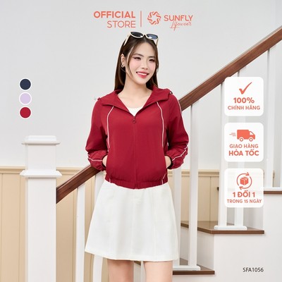 Áo gió nữ co giãn kéo khóa có mũ 2 lớp năng động SUNFLY SFA1056