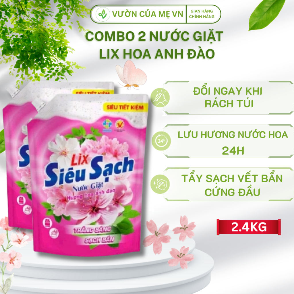 Combo 2 túi nước giặt Lix Siêu Sạch dung tích 2.4kg/túi, 2C-N2503 - Vườn Của Mẹ VN