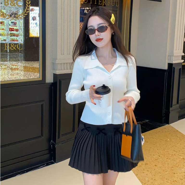 Áo len tăm cổ bẻ cúc cài dáng ôm phong cách ullzang Hàn Quốc 24Feb.Studio APN75
