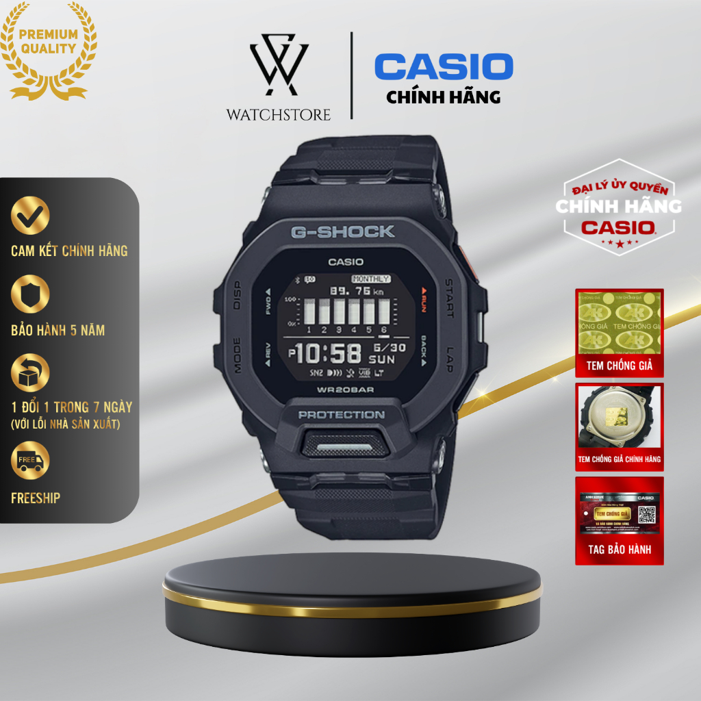 Đồng Hồ Điện Tử Nam Casio G-Shock GBD-200-1DR Mặt Vuông 46mm Dây Nhựa Chống Nước 20ATM