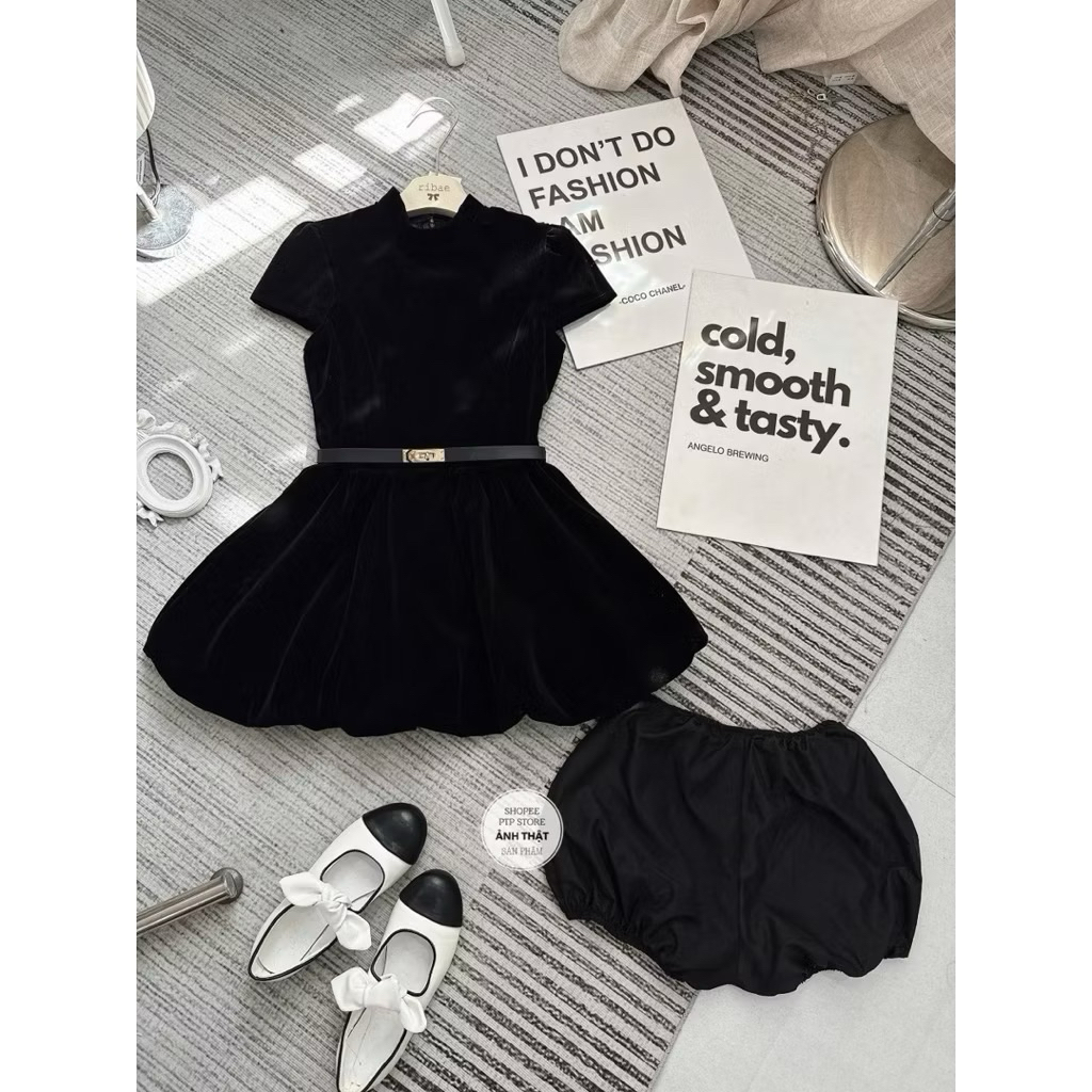 [V1.1056] Jum Nhung Tay Bồng Cổ Tàu Kèm Đai Da Siêu Xinh | BigBuy360 - bigbuy360.vn