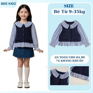 Áo Dài Tay Cho Bé, Áo Sơ Mi Phối Gile Cổ Bèo Tiểu Thư Xinh Xắn Chất Liệu Mềm Mại Ấm Áp