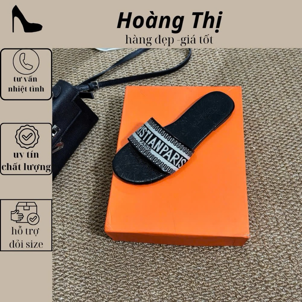 [Size 36-41] Dép quai ngang thổ cẩm phối chữ, Dép nữ da sần đế TPR cao su non Dép Nữ Hoàng Thị