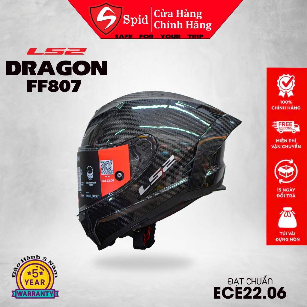 [LS2 CHÍNH HÃNG] Mũ Bảo Hiểm Fullface LS2 Dragon FF807 Full Carbon 2 Kính ( Tặng Kèm Kính Đen) - SPI