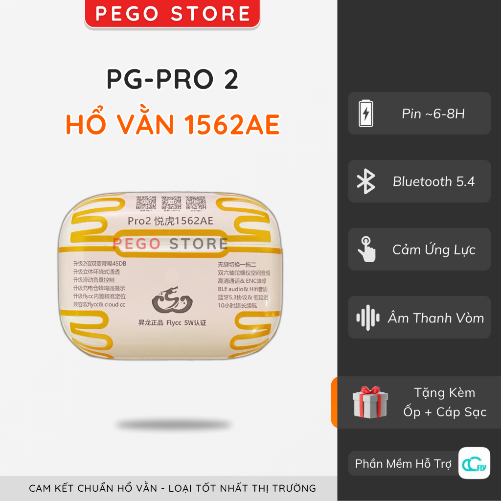 Tai Nghe Bluetooth PG-Pro 2 - Hổ Vằn 1562AE ENC, Xuyên Âm - ANC 45DB, Âm Thanh 3D - Tăng Giảm Âm Lượ