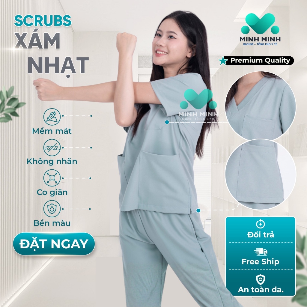 Bộ quần áo Spa, Blu y tế, đồng phục phòng khám, thẩm mỹ màu Ghi Xám