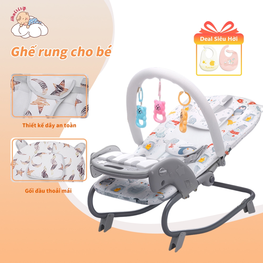 iiko Ghế Nhún Nhạc Cho Bé - Khung Thép Carbon, Vải Mềm Thoáng Khí, Nhiều Mức Điều Chỉnh, Đai An Toàn