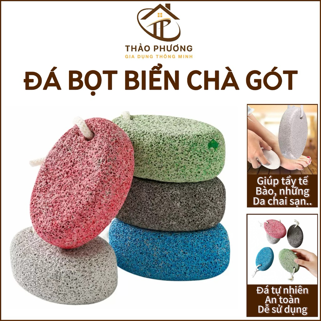 Cục đá bọt biển chà gót chân hình oval tẩy sạch da chết, đá bọt chà chân màu trắng có dây treo sử dụ
