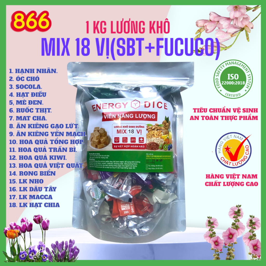 1Kg lương khô mini mix 18 vị gồm các loại hạt và trái cây  hương vị thơm ngon. SX tại Việt Nam