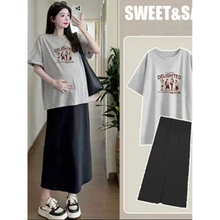  Chân váy bầu suông A dáng dài xẻ sau siêu xinh chất Umi đẹp mềm - CV10 