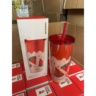 [LOCKnLOCK] LY NHỰA 2 LỚP KÈM ỐNG HÚT DOUBLE WALL COLD CUP 600ML - HAP524RED/HAP523IVY