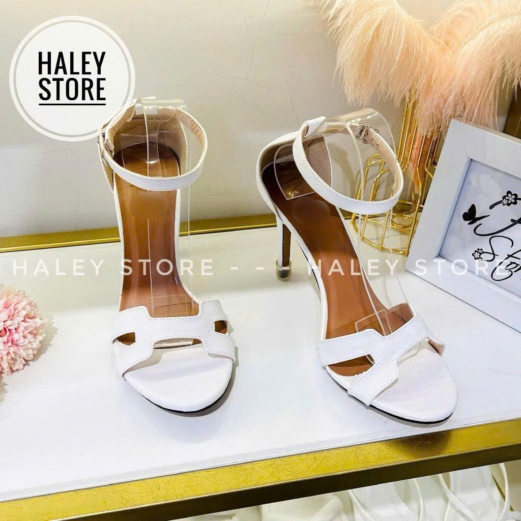 Giày sandal 9cm gót nhọn HALEY STORE quai ngang chữ H mũi tròn thời trang sang chảnh tiểu thư rẻ bền