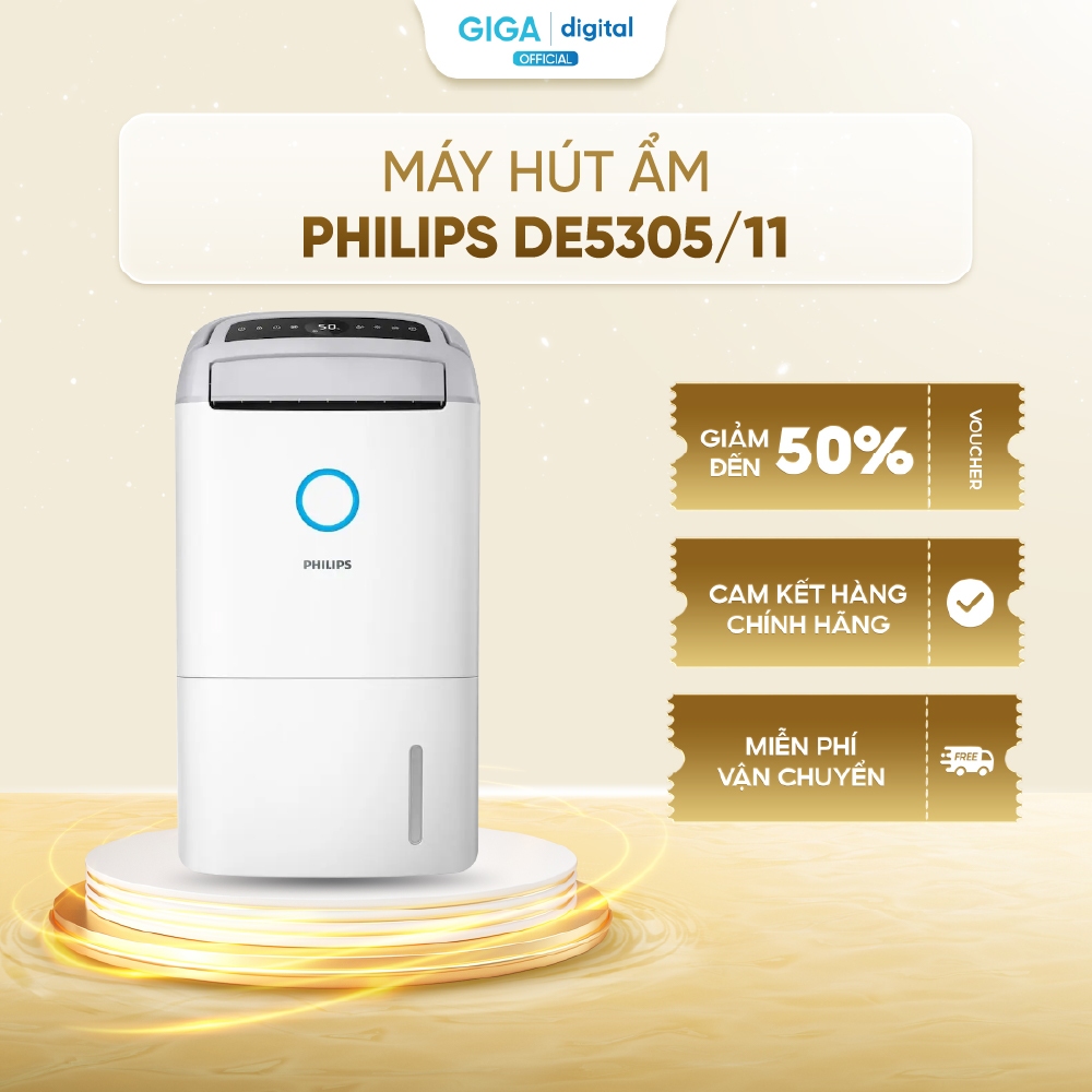 Máy hút ẩm Philips DE5305/11 - CADR: 270 m³/h - Hút ẩm không khí lên đến 26.5 lít/ngày - Bộ lọc HEPA