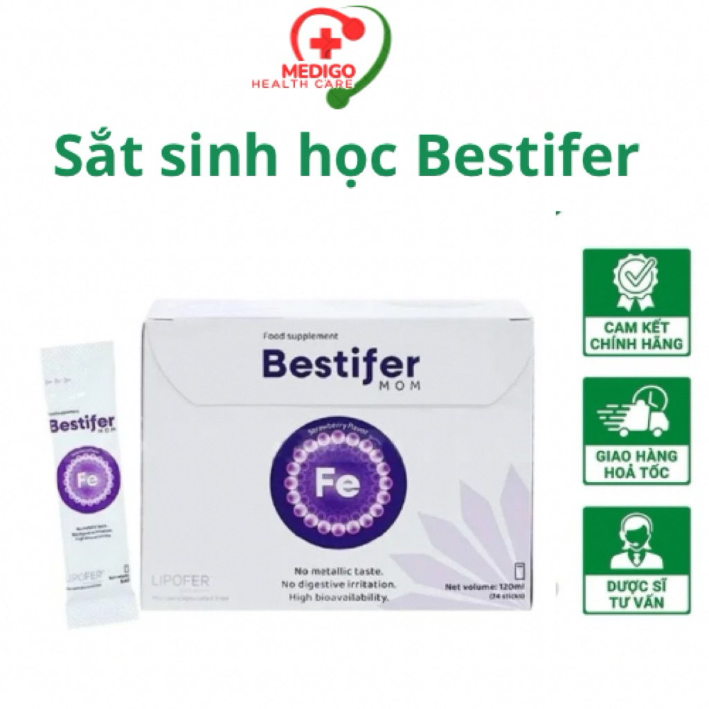 Sắt bầu dạng nước Bestifer sắt hướng đích hấp thu cao vị thơm ngon, hộp 24 gói