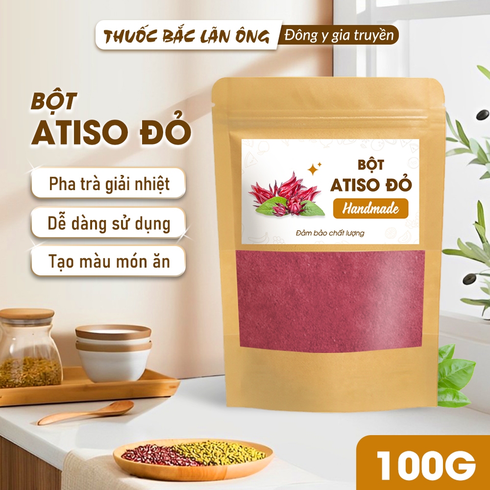 Bột astiso đỏ 100g, bột hoa giấm bụp, hoa bụt giấm, nguyên chất, thanh nhiệt, giải khát - Lãn Ông