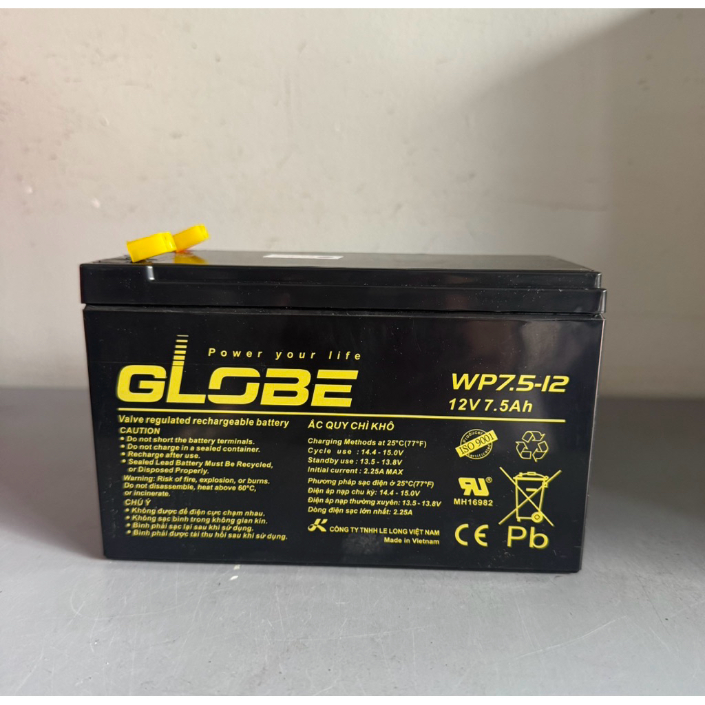 Bình ắc quy lưu điện ups, bình xịt thuốc globe PA 12-7.5 | 12V - 7.5Ah