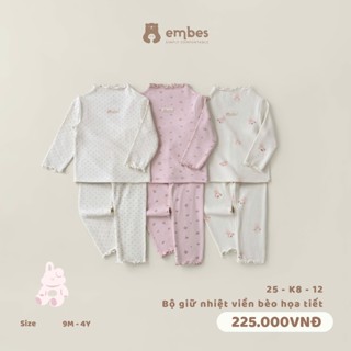  Bộ Bé Gái Embes Bộ Dài Tay Thu Đông Phối Viền Bèo In Hình Chất Cotton Dày Dặn Cho Bé Gái Từ 8-17kg 