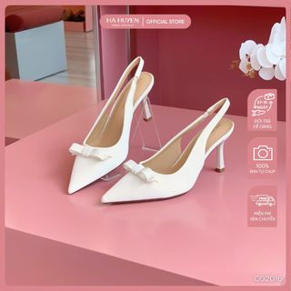  Giày cao gót Slingback nữ HÀ HUYỀN da nhung lì nơ nhí quai hậu gót nhọn 8cm - CG2016 