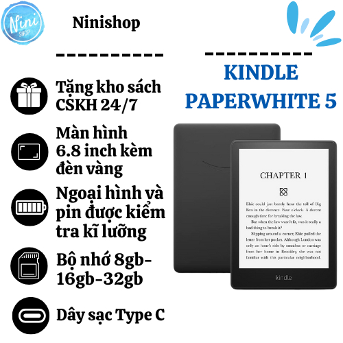 Máy đọc sách kindle paperwhite 5 bảo hành 1 năm tặng bao da gồm 2 phiên bản 8gb và 32gb