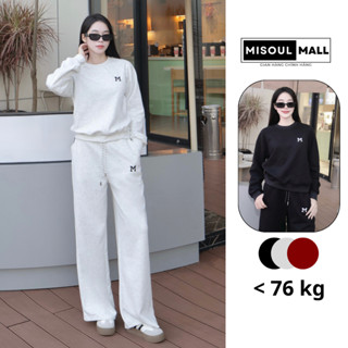  Set Nỉ 2 Da Thêu Chữ Phía Trước Mix Quần Suông Cạp Chun Dây Rút 491 MiSoul Mall BigSize Bộ Thu Đông Đính Chữ 