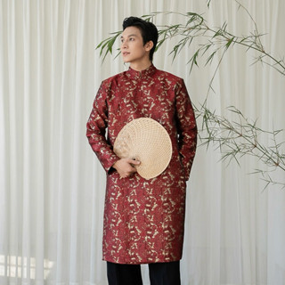Áo dài nam vải Gấm Loang nổi ép keo, có cầu vai có BIGSIZE 105KG [KHÔNG KÈM QUẦN]