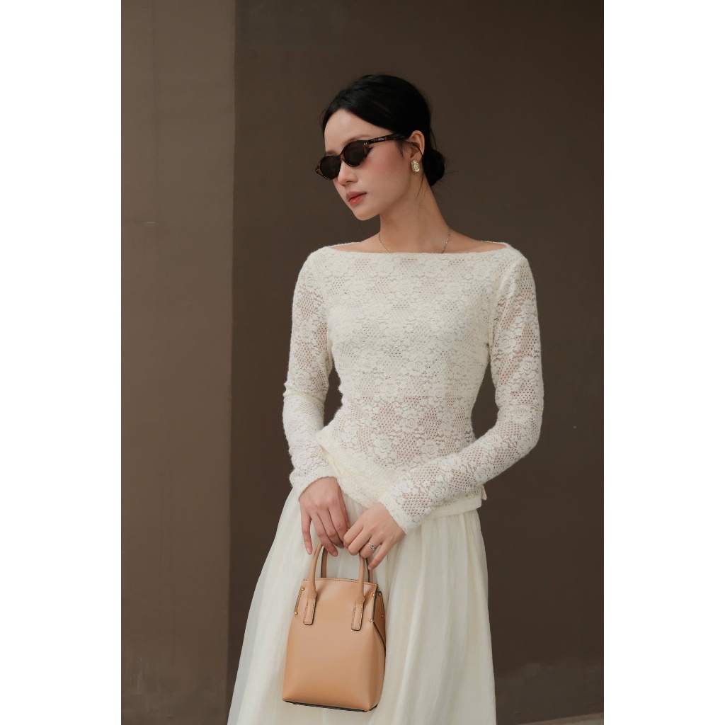Áo ren lông thỏ nữ mặc lệch vai, co dãn, phong cách, thanh lịch Miolady | BigBuy360 - bigbuy360.vn