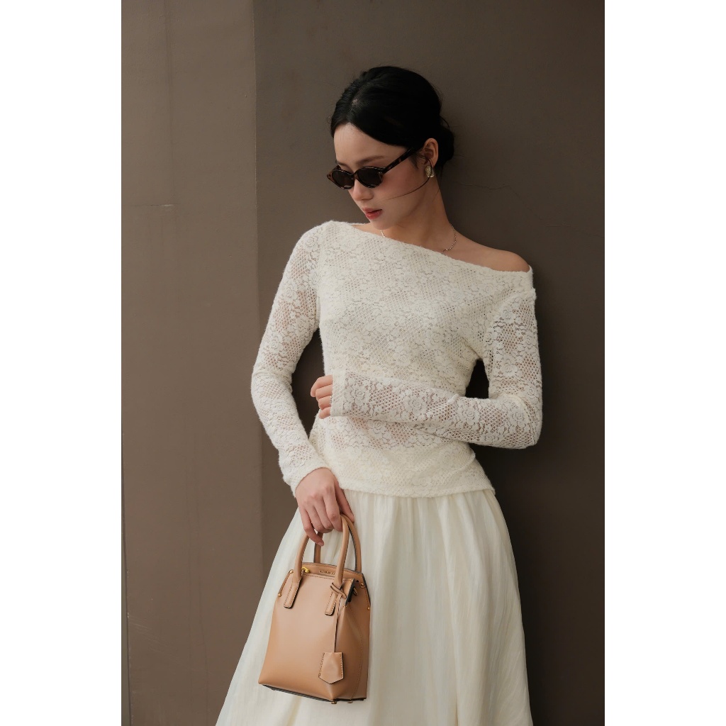 Áo ren lông thỏ nữ mặc lệch vai, co dãn, phong cách, thanh lịch Miolady | BigBuy360 - bigbuy360.vn