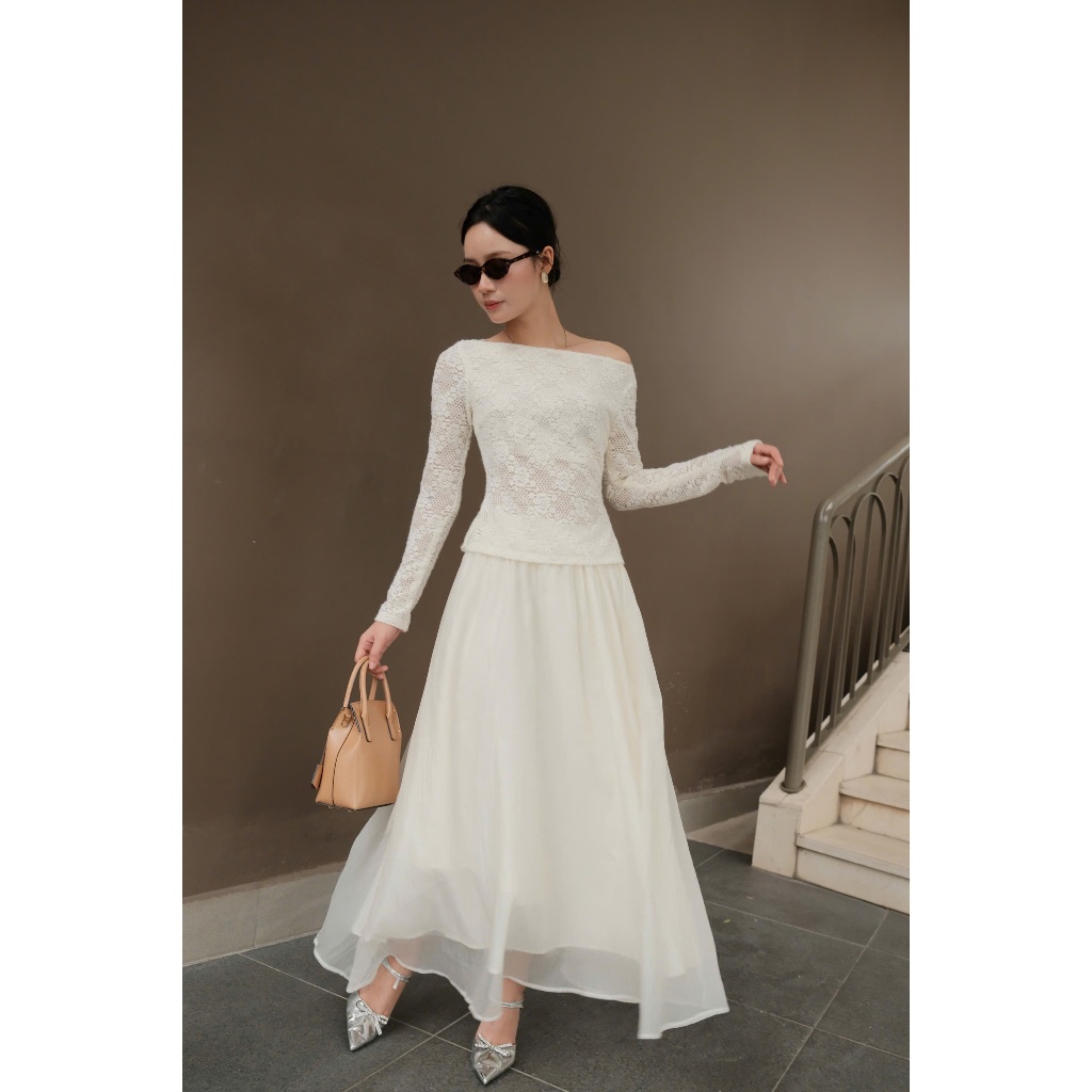 Áo ren lông thỏ nữ mặc lệch vai, co dãn, phong cách, thanh lịch Miolady | BigBuy360 - bigbuy360.vn