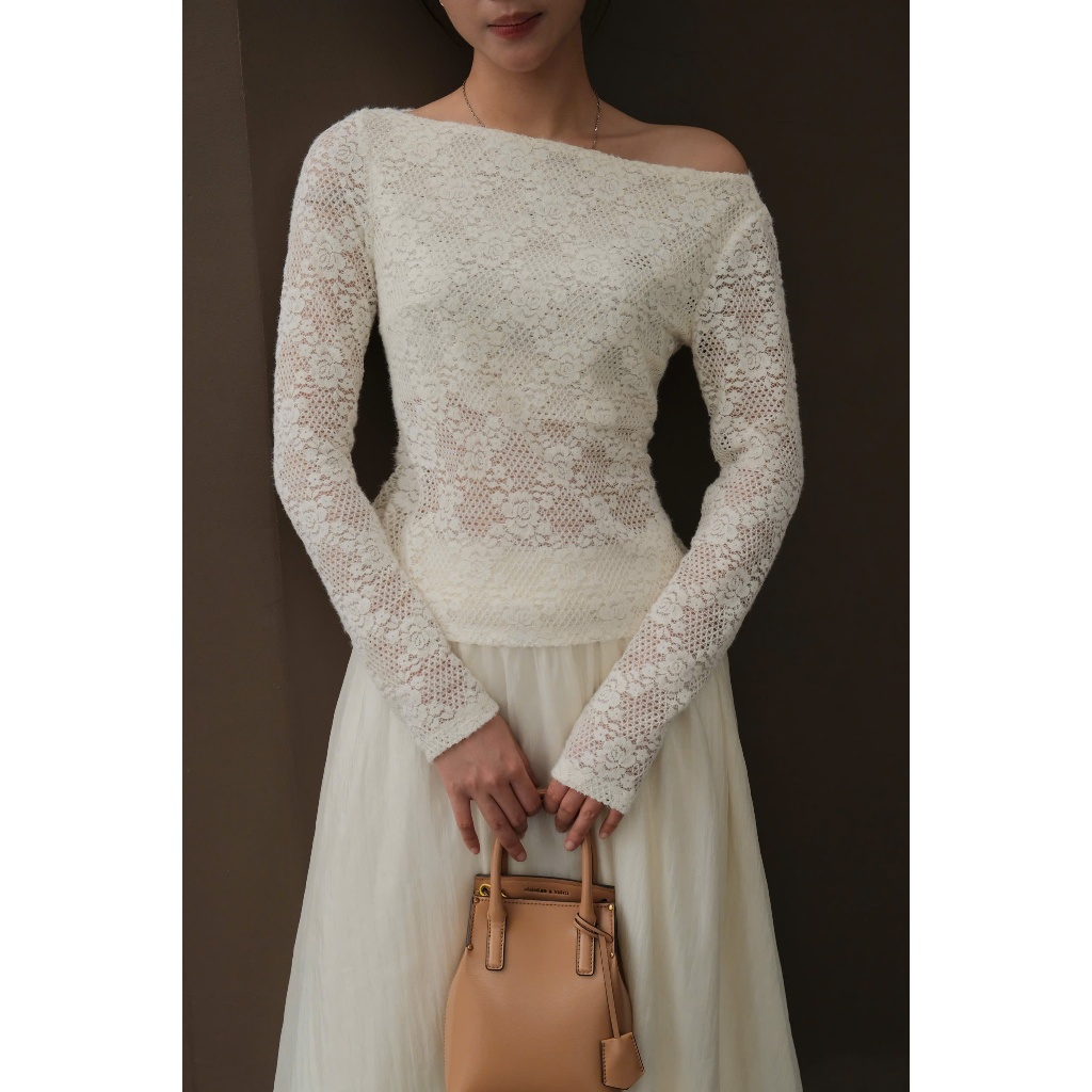 Áo ren lông thỏ nữ mặc lệch vai, co dãn, phong cách, thanh lịch Miolady | BigBuy360 - bigbuy360.vn