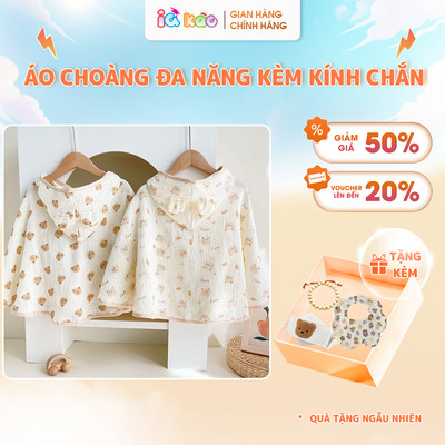 Áo choàng IQ Kao Chất liệu xô Đũi nhăn Đa năng Chống nắng, tránh gió đi tiêm KÈM KÍNH CHẮN Cho bé 3 -14kg vải thoáng mát