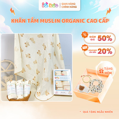 Khăn Tắm Muslin Cho Bé Sơ Sinh Siêu Mềm Mịn Thoáng Khí Kháng Khuẩn Tự Nhiên Dễ Giặt Nhanh Khô Size 90x90cm IQKAO