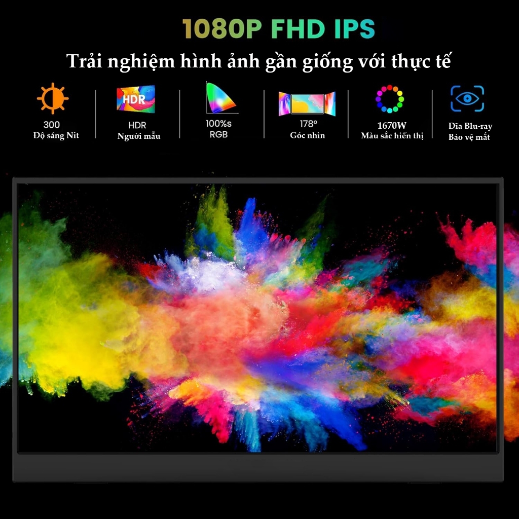 Màn Hình Di Động 11.6 Inch 60Hz IPS Full HD | Chơi Game | Type-C & HDMI | Hỗ Trợ Laptop/Điện Thoại | BigBuy360 - bigbuy360.vn