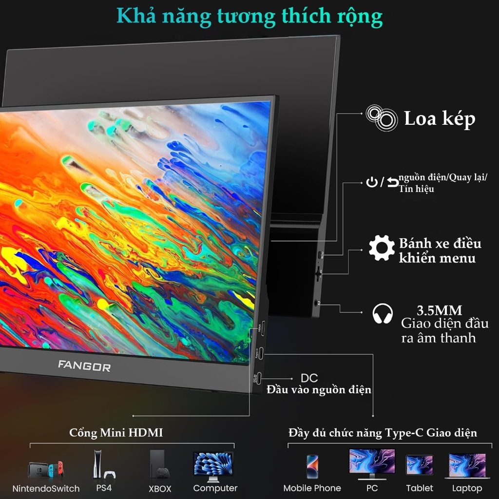 Màn Hình Di Động 11.6 Inch 60Hz IPS Full HD | Chơi Game | Type-C & HDMI | Hỗ Trợ Laptop/Điện Thoại | BigBuy360 - bigbuy360.vn