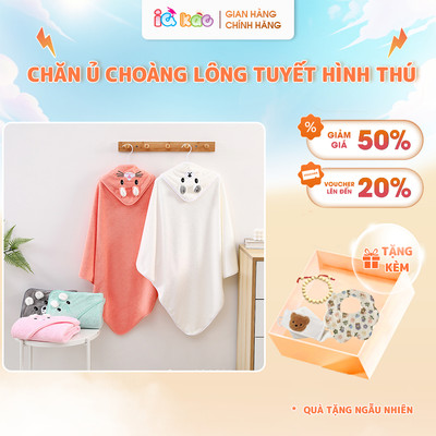 Chăn Ủ Khăn Tắm Lông Tuyết Hàng Dày Dặn Cho Bé Sơ Sinh Cao Cấp IQKao Size 80x80cm