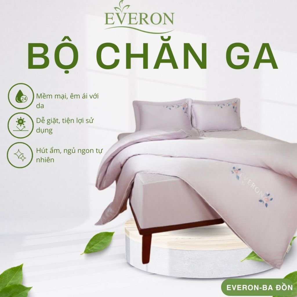 Bộ Ga Chun Chần Everon Mẫu Đơn Tím ESTC26003 – Ga Chun Chần Bông Cao Cấp, Vải Mềm Mịn, Thoáng Mát, B